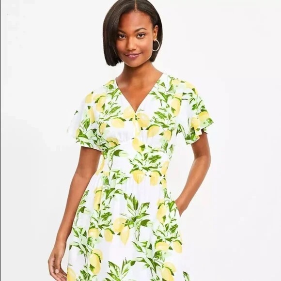 LOFT Dresses & Skirts - LOFT Lemon Print Mini Dress - Yellow and Green sz 12